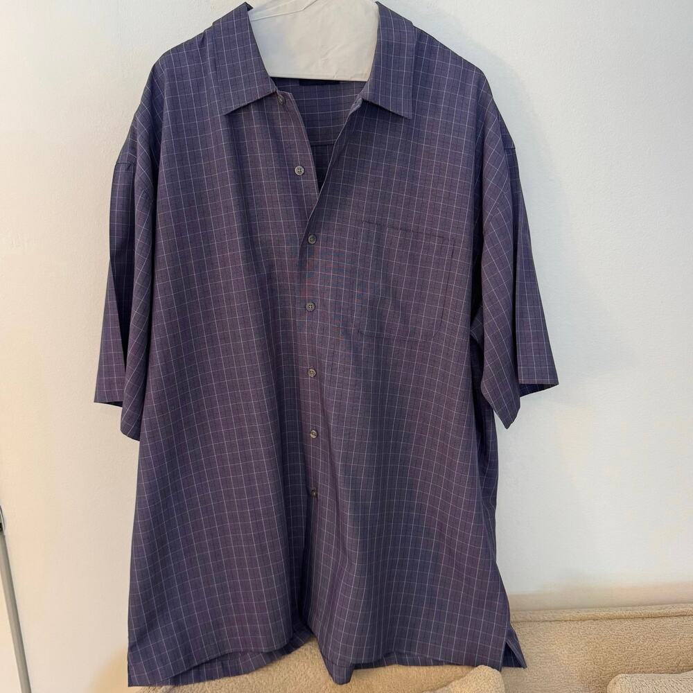 Haggar Collections Mens XXL Purple Stripe Button Down Shirt Pocket Casual